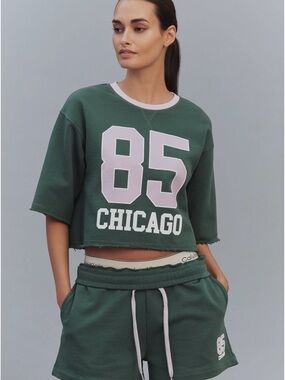 NWT 💚 ANTHROPOLOGY Daily Practice Jersey Crop Top in Chicago Green $78 Retail